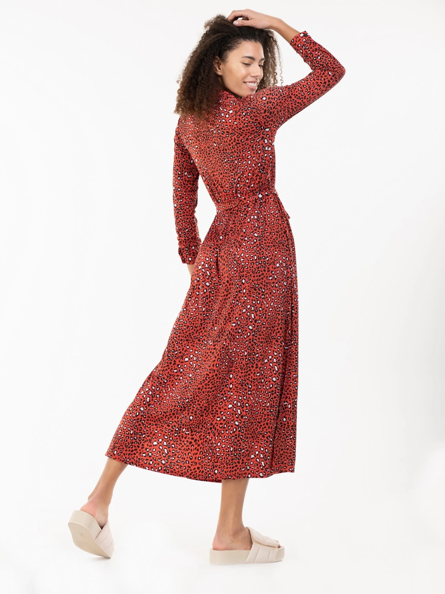 Jolie Moi Dora Floral Maxi Shirt Dress, Red Animal 4 Jolie Moi Dora Floral Maxi Shirt Dress, Red Animal - Image 4