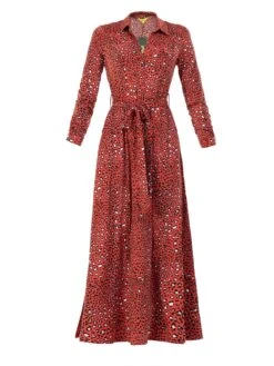 Jolie Moi Dora Floral Maxi Shirt Dress, Red Animal 11 Jolie Moi Dora Floral Maxi Shirt Dress, Red Animal -DORIA Clothing Shop D091 RedAnimal 3D