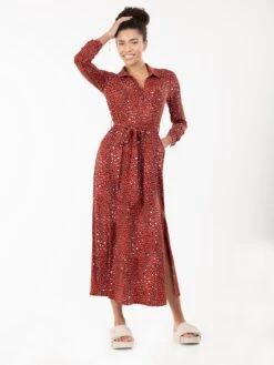 Jolie Moi Dora Floral Maxi Shirt Dress, Red Animal