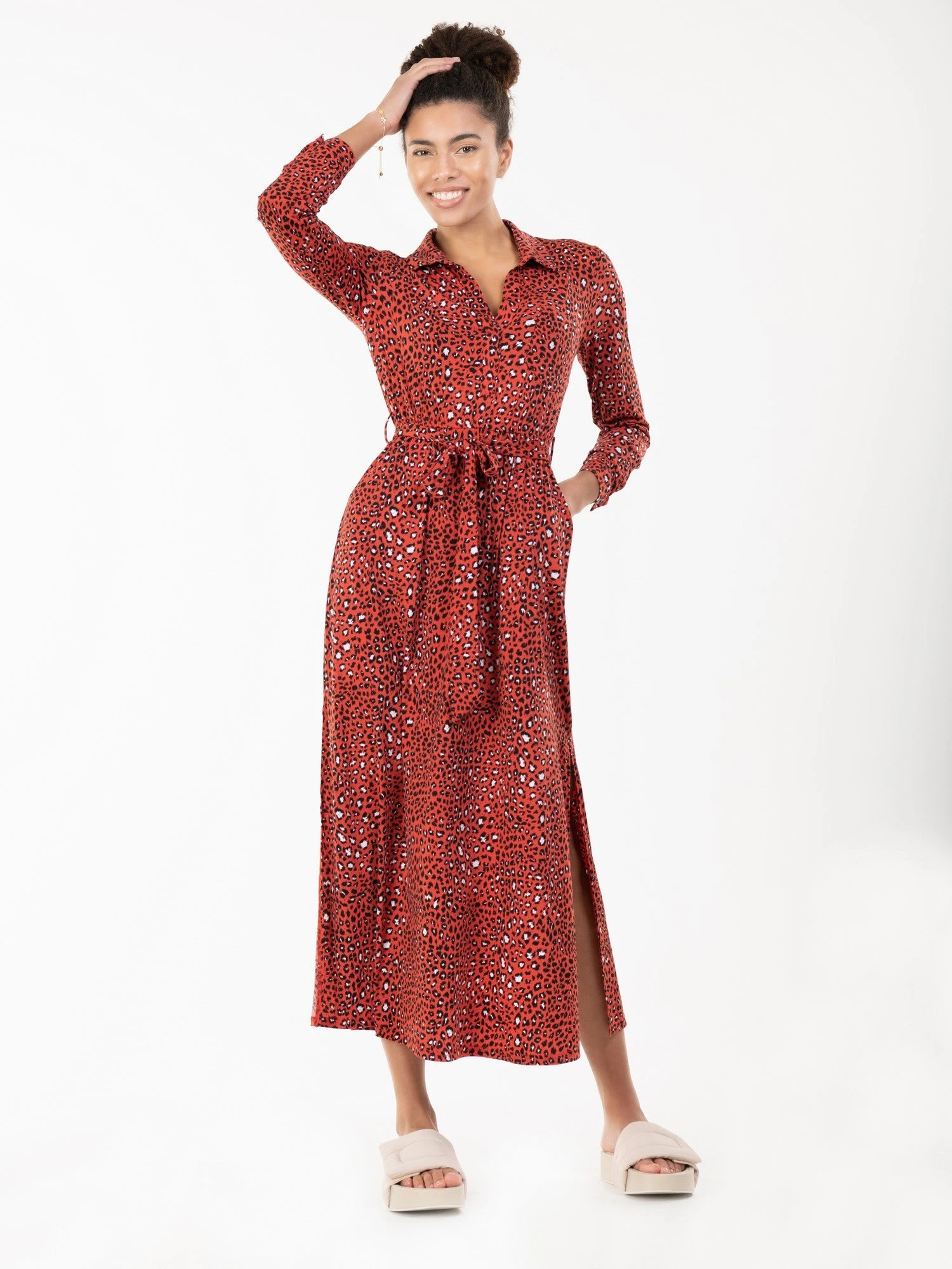 Jolie Moi Dora Floral Maxi Shirt Dress, Red Animal 1 Jolie Moi Dora Floral Maxi Shirt Dress, Red Animal