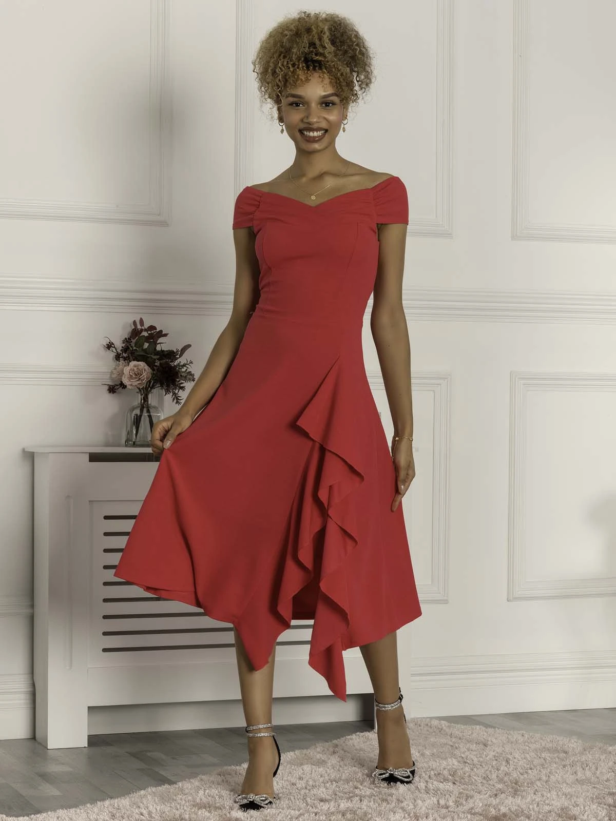 Desiree Frill Fit & Flare Dress, Cerise 4 Desiree Frill Fit & Flare Dress, Cerise - Image 4