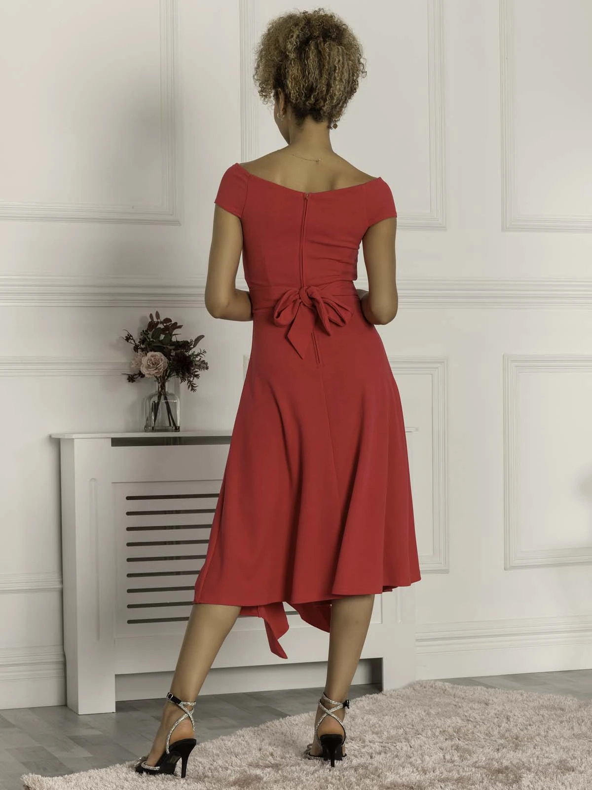 Desiree Frill Fit & Flare Dress, Cerise 2 Desiree Frill Fit & Flare Dress, Cerise - Image 2