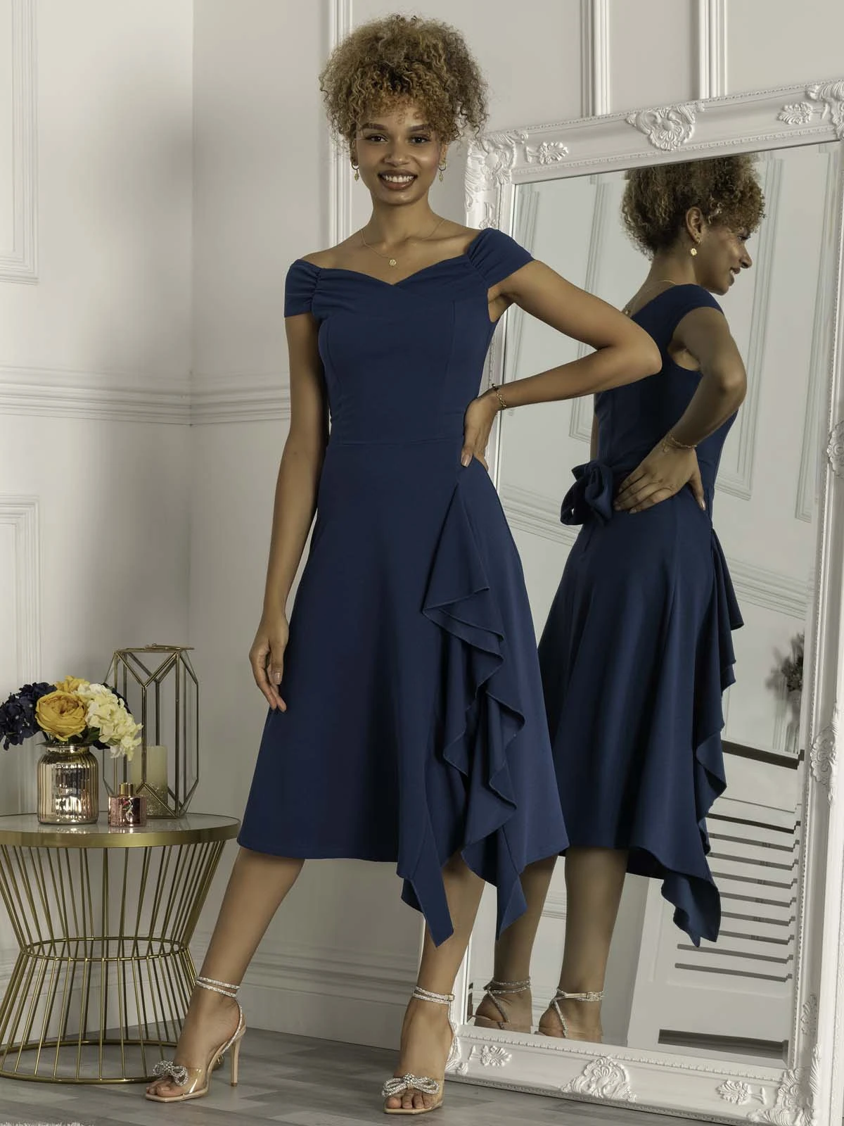 Desiree Frill Fit & Flare Dress, Teal 5 Desiree Frill Fit & Flare Dress, Teal - Image 5