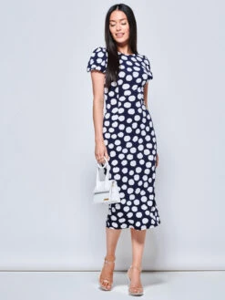Short Sleeve Jersey Bodycon Midi Dress, Navy Polka Dot 9 Short Sleeve Jersey Bodycon Midi Dress, Navy Polka Dot -DORIA Clothing Shop D567 220 NavyPolkaDot 5