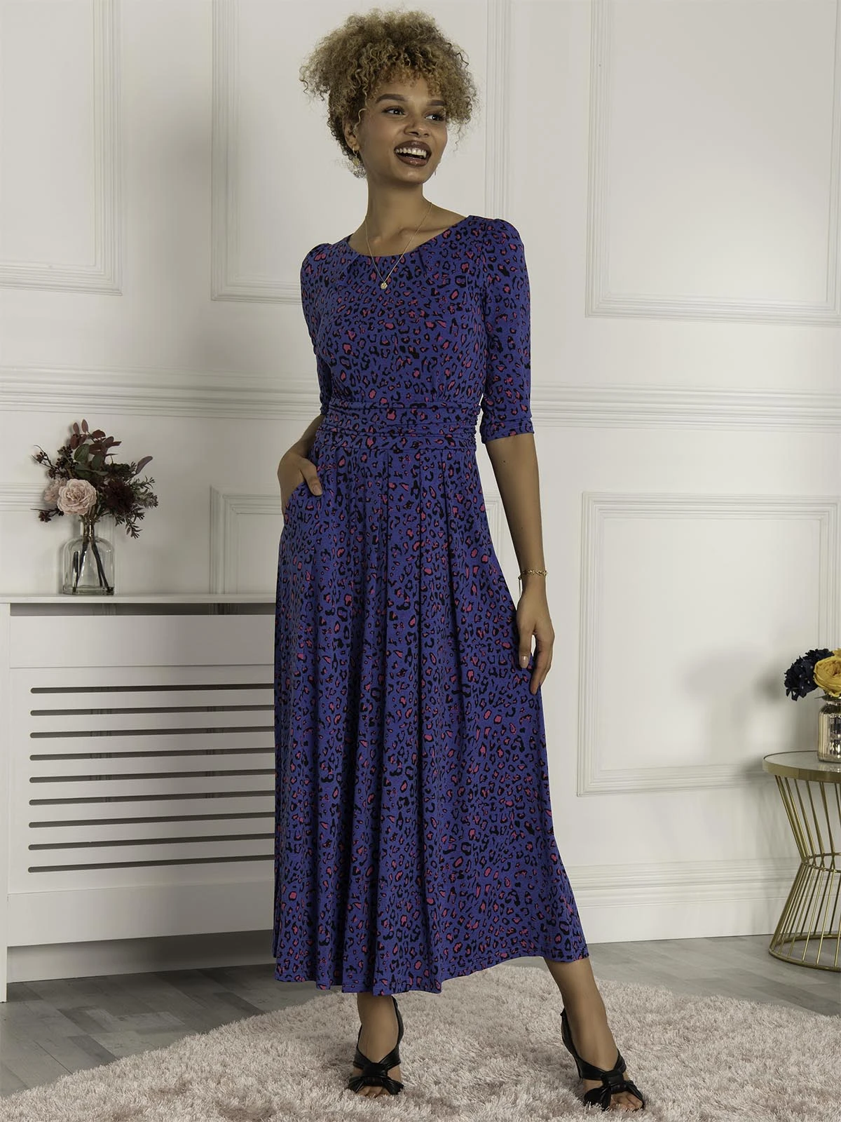 Dorothy 3/4 Sleeve Maxi Dress, Blue Animal 7 Dorothy 3/4 Sleeve Maxi Dress, Blue Animal - Image 7