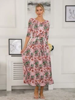 Dorothy Abstract Floral Print Dress, Pink Floral 7 Dorothy Abstract Floral Print Dress, Pink Floral -DORIA Clothing Shop DL 162 7 PinkFloral 2