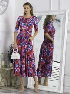 Jolie Moi Dorothy Abstract Floral Print Dress, Red Abstract -DORIA Clothing Shop DL 162 7 RedAbstract 1