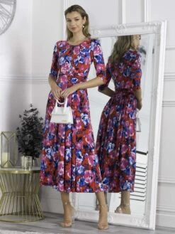 Jolie Moi Dorothy Abstract Floral Print Dress, Red Abstract -DORIA Clothing Shop DL 162 7 RedAbstract 2