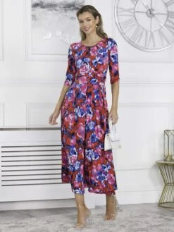 Jolie Moi Dorothy Abstract Floral Print Dress, Red Abstract -DORIA Clothing Shop DL 162 7 RedAbstract 3