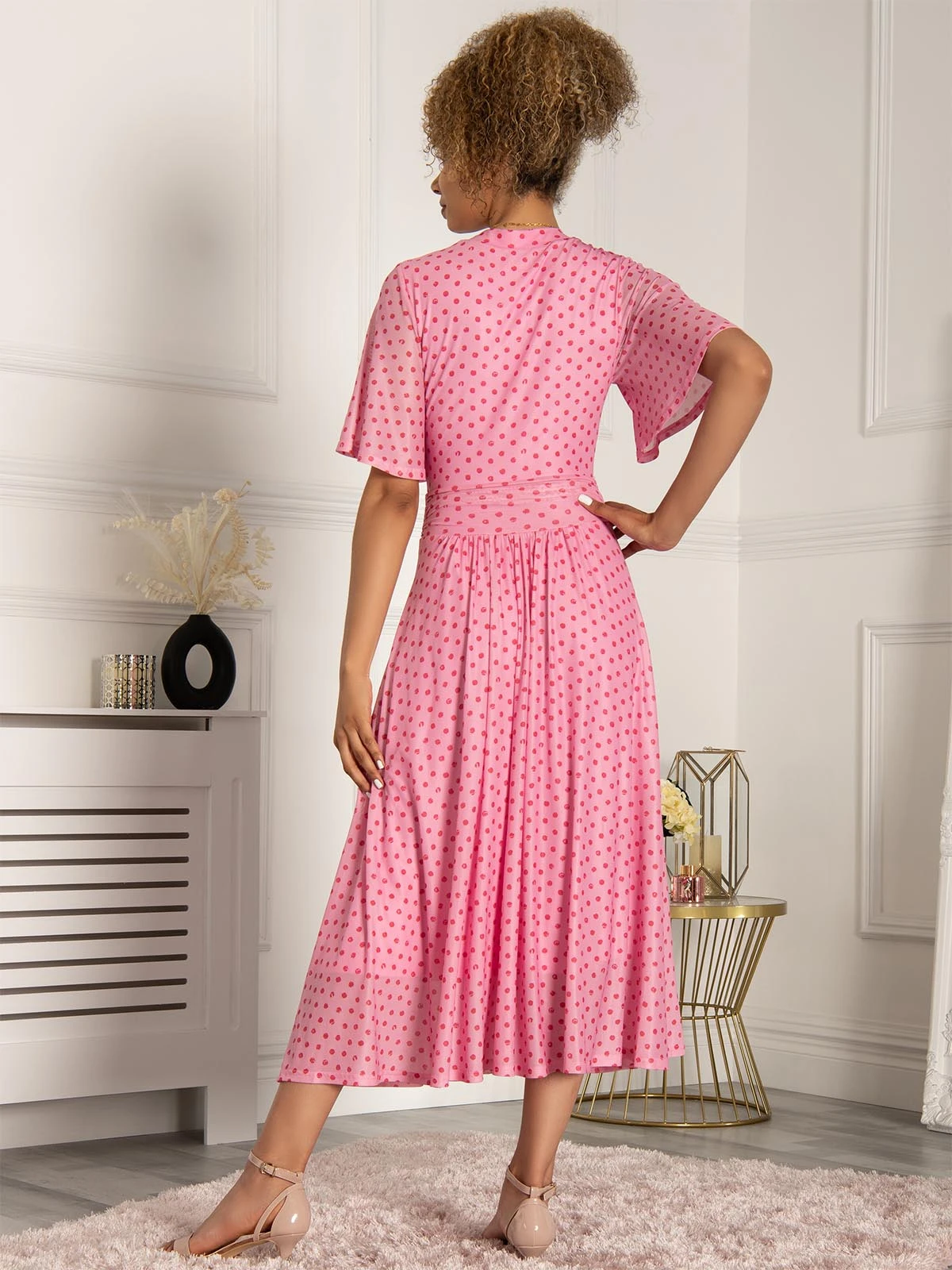 Jolie Moi Danika Keyhole Neck Mesh Dress, Pink Polka 2 Jolie Moi Danika Keyhole Neck Mesh Dress, Pink Polka - Image 2