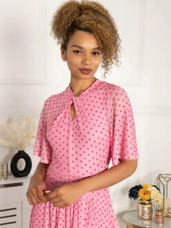Jolie Moi Danika Keyhole Neck Mesh Dress, Pink Polka 9 Jolie Moi Danika Keyhole Neck Mesh Dress, Pink Polka -DORIA Clothing Shop DL 2389 PinkPolka 5