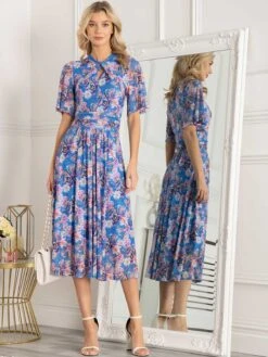 Jolie Moi Danika Keyhole Neck Mesh Dress, Royal Multi -DORIA Clothing Shop DL 2389 RoyalMulti 1