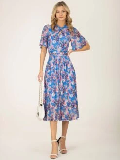 Jolie Moi Danika Keyhole Neck Mesh Dress, Royal Multi -DORIA Clothing Shop DL 2389 RoyalMulti 6