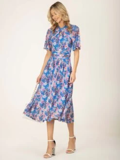 Jolie Moi Danika Keyhole Neck Mesh Dress, Royal Multi -DORIA Clothing Shop DL 2389 RoyalMulti 7