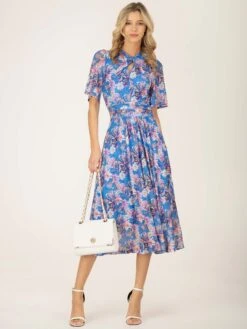 Jolie Moi Danika Keyhole Neck Mesh Dress, Royal Multi -DORIA Clothing Shop DL 2389 RoyalMulti 8