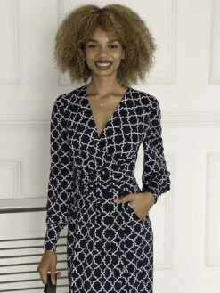 Jolie Moi Danielle Long Sleeve Dress, Navy Geo -DORIA Clothing Shop DLY362 6 NavyGeo 5
