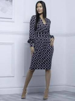 Jolie Moi Danielle Long Sleeve Dress, Navy Geo -DORIA Clothing Shop DLY362 6 NavyGeo 5 99a04728 cb40 438e 8445 9917d2c5a737