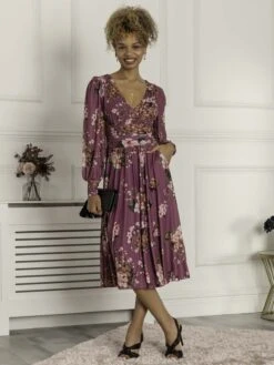 Phoebe Long Sleeve Mesh Dress, Mauve Purple -DORIA Clothing Shop DPR 2378 MauvePurple 4