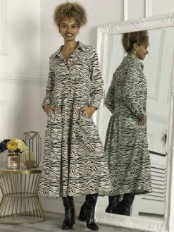 Jolie Moi Print Woven Maxi Shirt Dress, White Animal 8 Jolie Moi Print Woven Maxi Shirt Dress, White Animal -DORIA Clothing Shop DR 2108 WhiteAnimal 1 R Web