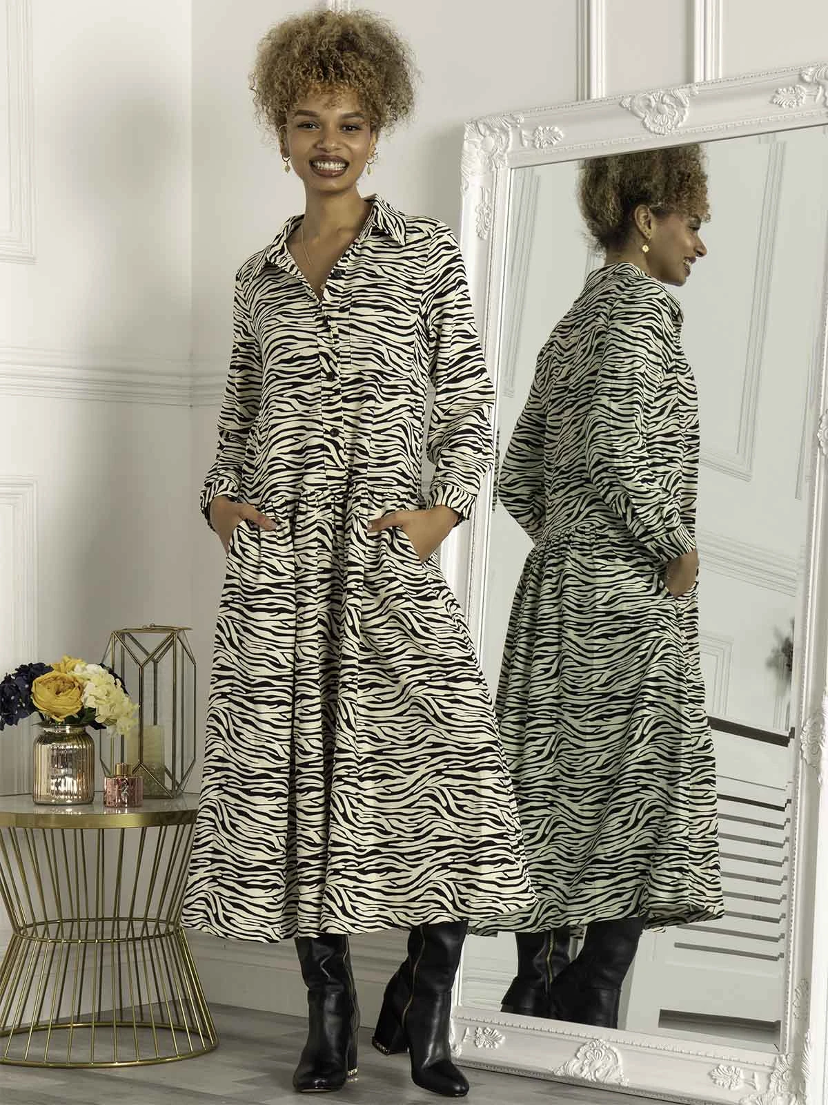 Jolie Moi Print Woven Maxi Shirt Dress, White Animal 4 Jolie Moi Print Woven Maxi Shirt Dress, White Animal - Image 4