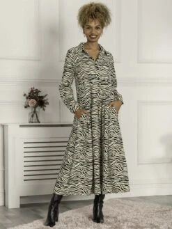 Jolie Moi Print Woven Maxi Shirt Dress, White Animal