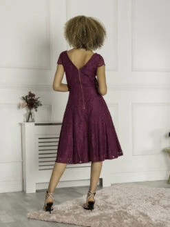 Scalloped V Neck Cap Sleeve Lace Dress, Dark Purple 9 Scalloped V Neck Cap Sleeve Lace Dress, Dark Purple -DORIA Clothing Shop DR 80022 DarkPurple 5 R Web