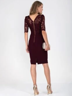Elbow Sleeve Lace Contrast Dress, Burgundy 8 Elbow Sleeve Lace Contrast Dress, Burgundy -DORIA Clothing Shop DR8002 7BURGUNDY12 92ecaa06 1084 43ee 8212 3e84ec39ee6a