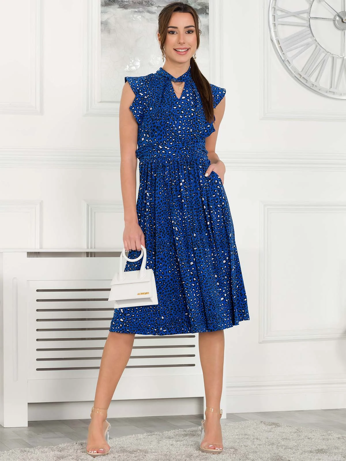 Maahi Frilly Midi Dress, Blue Animal 6 Maahi Frilly Midi Dress, Blue Animal - Image 6