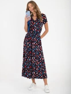 Stand Collar V Neck Maxi Dress