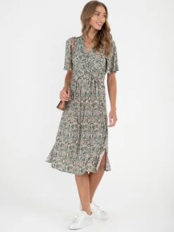 Twist Front Midi Jersey Dress, Green Pattern 9 Twist Front Midi Jersey Dress, Green Pattern -DORIA Clothing Shop DSC3541