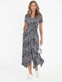 V Neck Hanky Maxi Dress, Navy Animal -DORIA Clothing Shop DSC3667 2