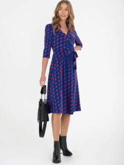 Print Wrap Shirt Jersey Dress , Royal Multi -DORIA Clothing Shop DSC3887 2