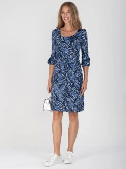 Print Balloon Sleeve Jersey Dress, Blue Multi -DORIA Clothing Shop DSC 0231 4203b01c ad8b 4874 85dc 517dd49ef089