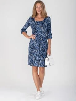 Print Balloon Sleeve Jersey Dress, Blue Multi -DORIA Clothing Shop DSC 0234 ec433a99 464f 40a8 b7c9 89b5b0e69a1a