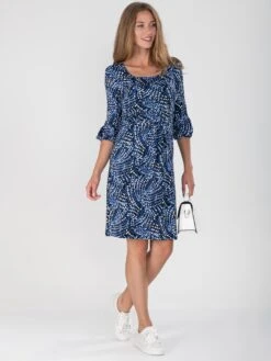 Print Balloon Sleeve Jersey Dress, Blue Multi -DORIA Clothing Shop DSC 0238 11d1db18 9434 47c4 a7ec 7846a1c11fbd