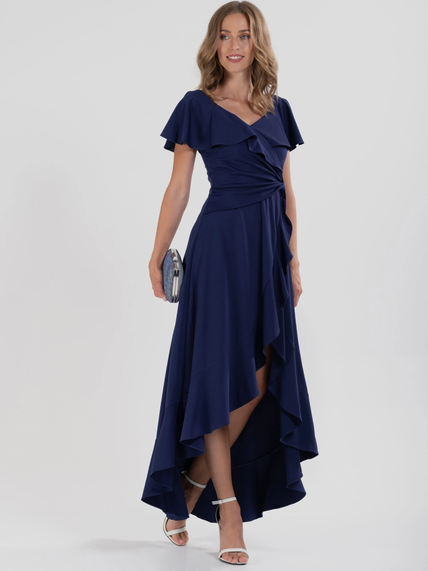Ruffle Dip Hem Maxi Dress, Navy 1 Ruffle Dip Hem Maxi Dress, Navy