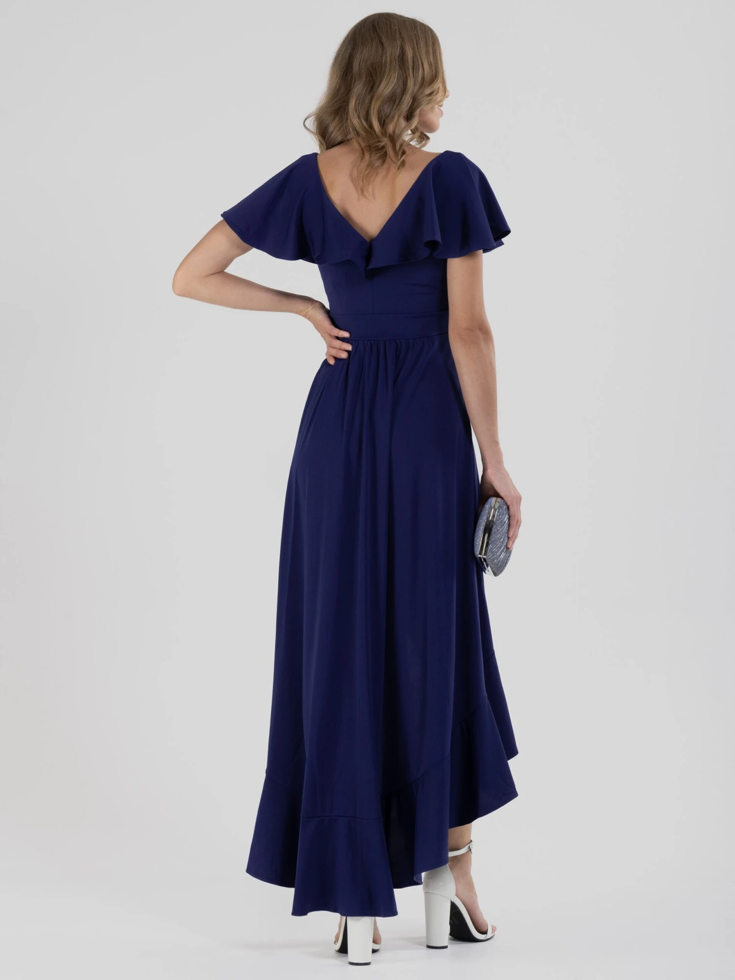 Ruffle Dip Hem Maxi Dress, Navy 5 Ruffle Dip Hem Maxi Dress, Navy - Image 5