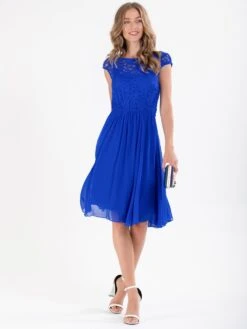 Basia Floral Lace Midi Dress, Royal Blue