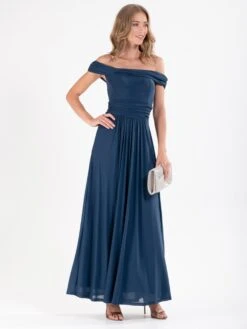 Bardot Neck Mesh Maxi Dress, Stormy Blue -DORIA Clothing Shop DSC 0826