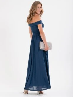 Bardot Neck Mesh Maxi Dress, Stormy Blue -DORIA Clothing Shop DSC 0843