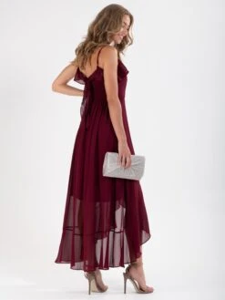 Frill Chiffon Maxi Dress, Burgundy -DORIA Clothing Shop DSC 0871