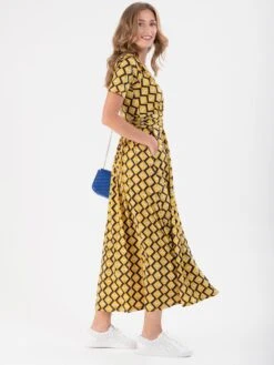 Sleeved Jersey Maxi Dress, Yellow Geo -DORIA Clothing Shop DSC 1224 2968d2c3 7772 4997 8f8c 5acda39484b5