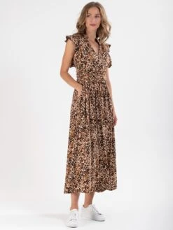 Frill Shoulder Maxi Dress, Brown Animal 7 Frill Shoulder Maxi Dress, Brown Animal -DORIA Clothing Shop DSC 1624