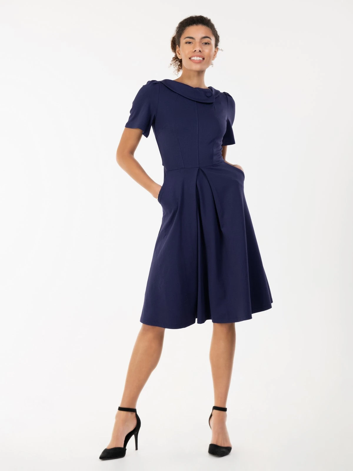 Jolie Moi Bay Peter Tea Dress, Navy 2 Jolie Moi Bay Peter Tea Dress, Navy - Image 2