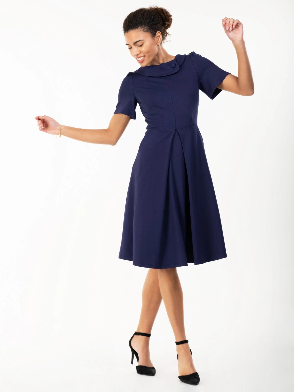 Jolie Moi Bay Peter Tea Dress, Navy 3 Jolie Moi Bay Peter Tea Dress, Navy - Image 3