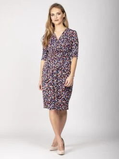 Jolie Moi Wrap Front Bodycon Dress, Navy Floral