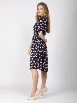 Ruched Sleeve Print Jersey Midi Dress, Navy Spot -DORIA Clothing Shop DSC 6435 2250X3000 48e642dc 8dab 46ef 9703 8c414589d028