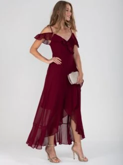 Frill Chiffon Maxi Dress, Burgundy -DORIA Clothing Shop DSC 7961