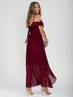 Frill Chiffon Maxi Dress, Burgundy -DORIA Clothing Shop DSC 7965