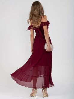 Frill Chiffon Maxi Dress, Burgundy -DORIA Clothing Shop DSC 7970